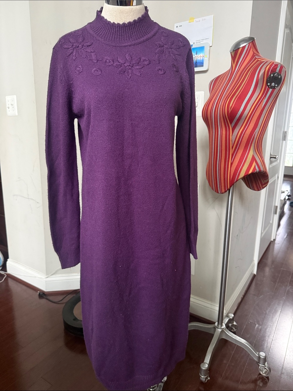 Vintage Sweater Dress with Same Shade Floral Motif